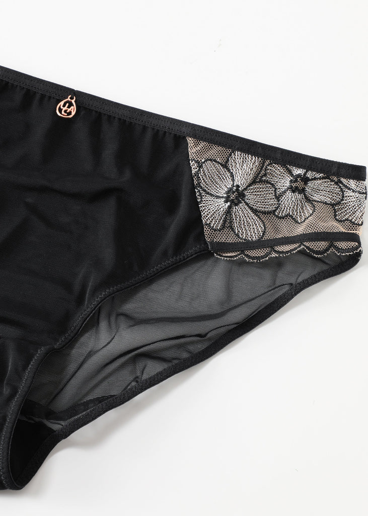 CLARIBEL Sexy Black Embroidery Lace Brief Panties