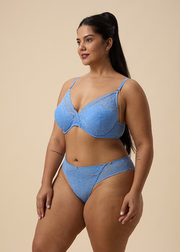 LYDIA Blue Recycled Lace Plunge Bra with Detachable Metal Chains-imgsize-38D