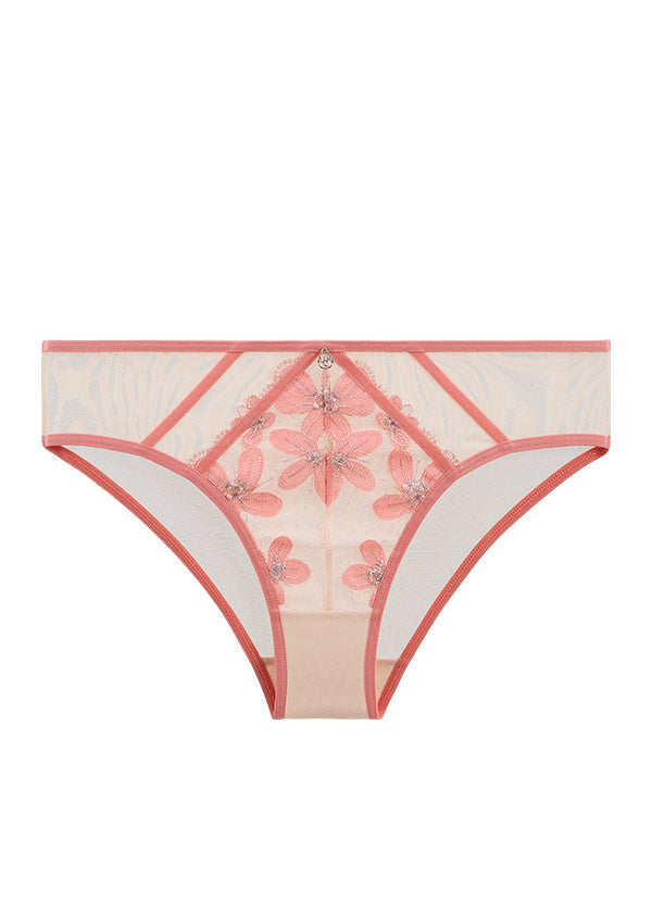 RILEY Sexy Pink Floral Embroidery Lace Brief Panties