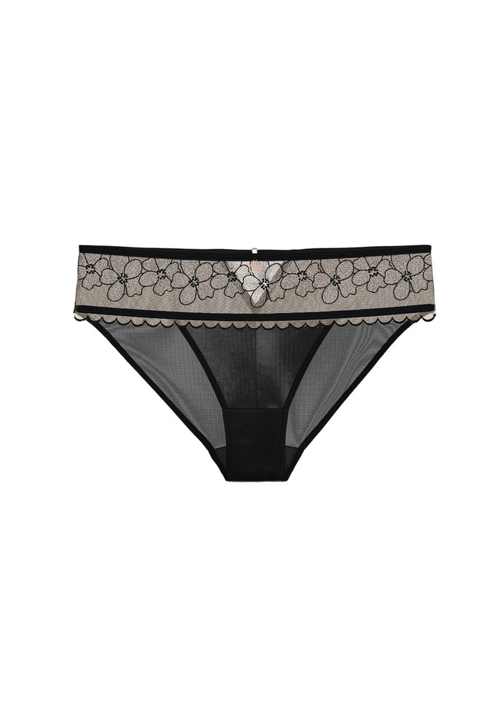 CAMILLA Plus Black Brief Panties With Floral Embroidery Lace