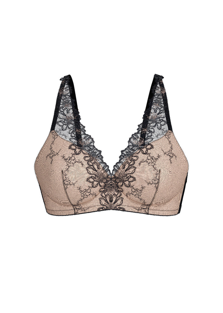 JESSA Black Lace Triangle Plunge Wireless Bra