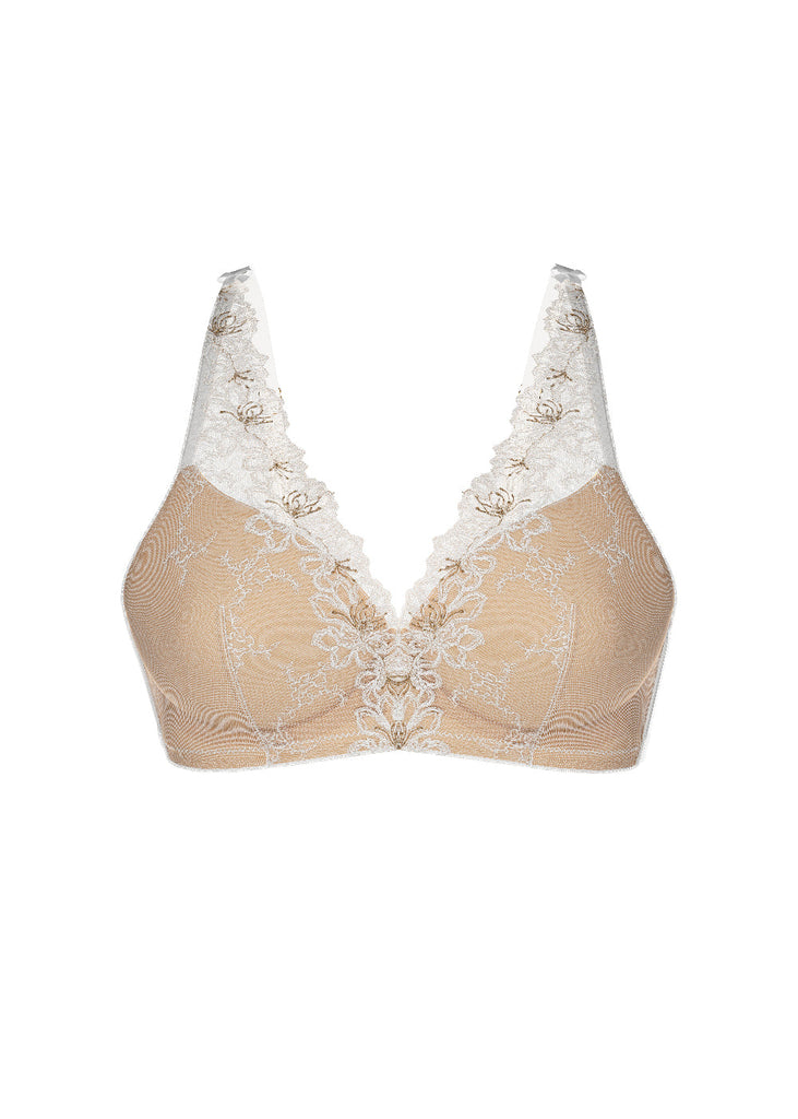 JESSA Plus White Lace Triangle Plunge Wireless Bra