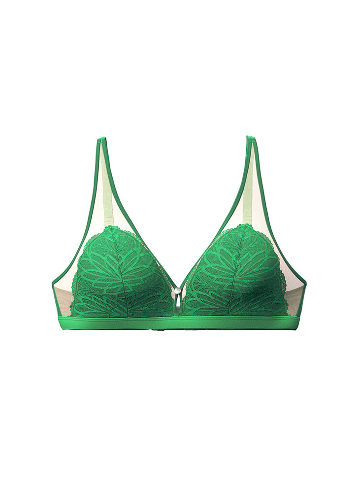 KIRA Sexy Green Lace Wireless Plunge Bra With Molded Soft Pads