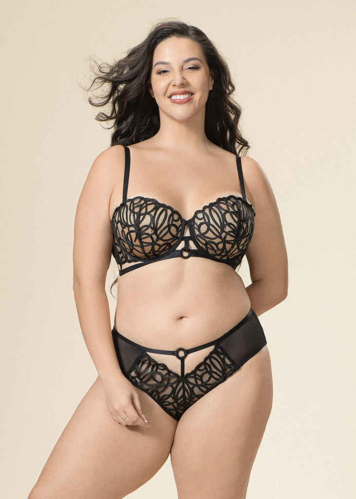 RORA Black Lace Brief Panties with Geometric Embroidery-imgsize-XL