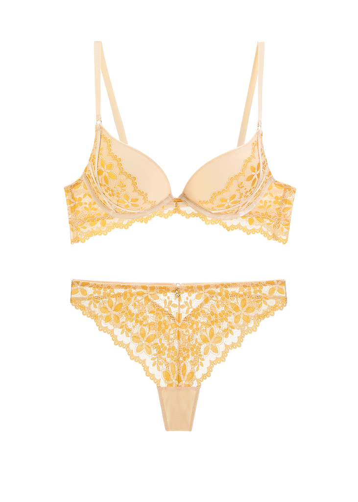 ROSALIE Yellow Floral Lace Lingerie Set