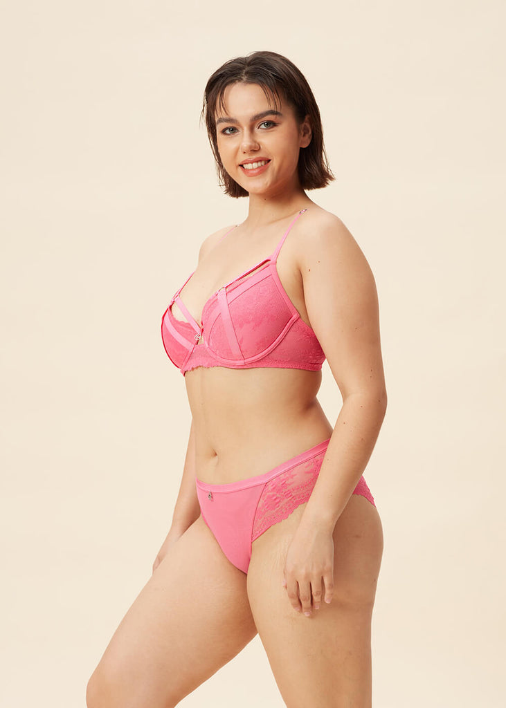 ZENDAYA Sexy Pink Recycled Lace Brief Panties-imgsize-XL